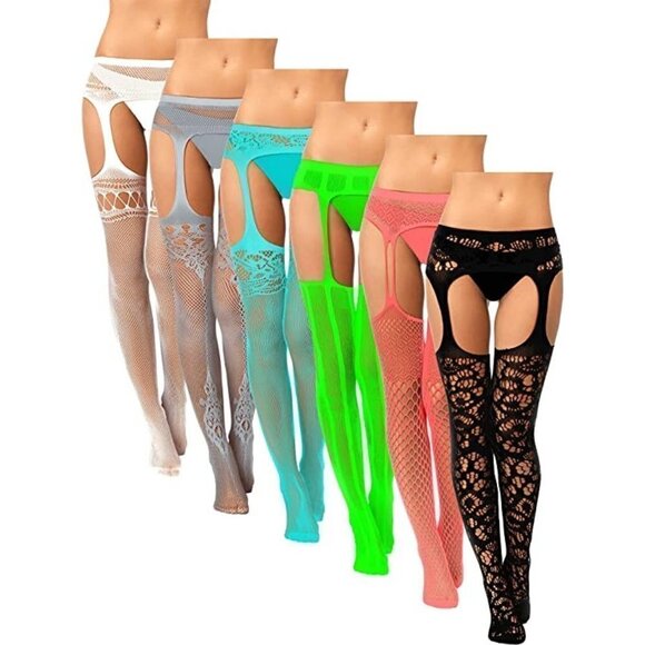 FISHNET Stockings Garter Mesh Lingerie Rainbow Color Soft BDSM Bondage Cosplay - Picture 1 of 6